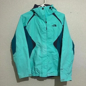 NORTH FACE Green Hooded DRYVENT Windbreaker Water Proof Zip Hiking Jacket